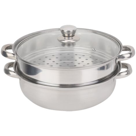 Marmite vapeur inox 27cm avec double couche et couvercle, idéale pour cuisson à la vapeur, soupes et bain-marie. (1/5)