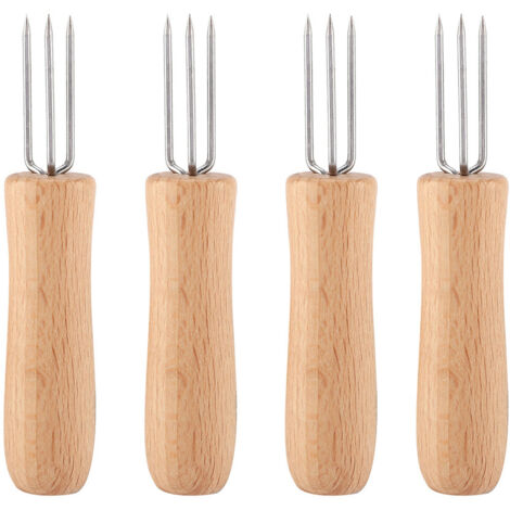 4 Fourchettes en Acier Inoxydable avec Manche en Bois pour Barbecue et Fruits (1/5)