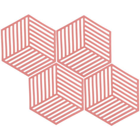 4 Pièces Sous-verres Hexagonaux à Rayures Rouges, Protections Isolantes pour Table de Salle à Manger, Set de Nappes Anti-chaleur pour Vaisselle et Tasses, Accessoires de Cuisine (1/5)