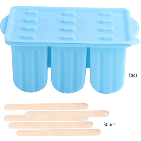 Moule à Glace en Silicone Alimentaire 12 Cases avec Couvercle et Bâtonnets Bleus (1/5)