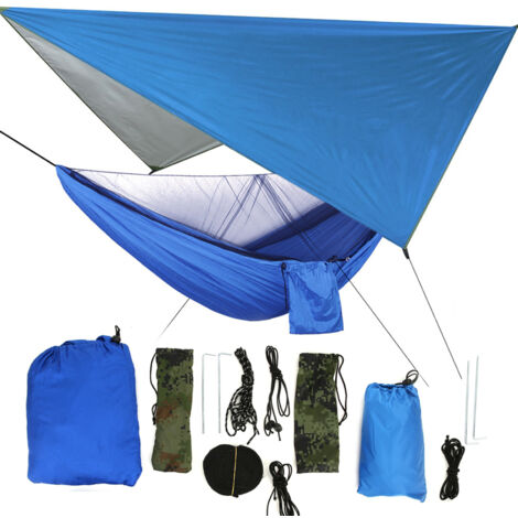 Moustiquaire pour Hamac de Jardin Portable - Ensemble de Voyage et Camping avec Toile de Protection Bleue (1/5)