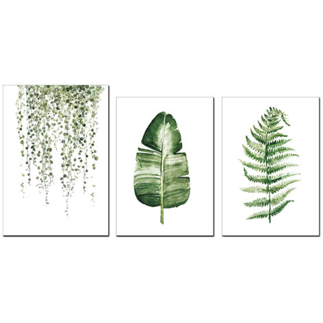 Tableau Toile 3 Pièces Plantes Vertes Déco Salon Moderne Style Champêtre (1/5)