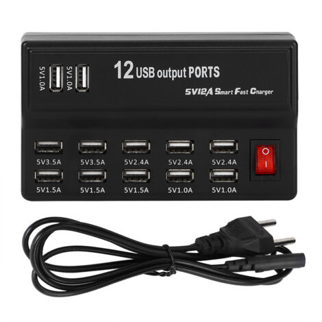 Chargeur Rapide 12 Ports USB pour Téléphone Mobile - Adaptateur Secteur 100-240V avec Prise EU (1/5)