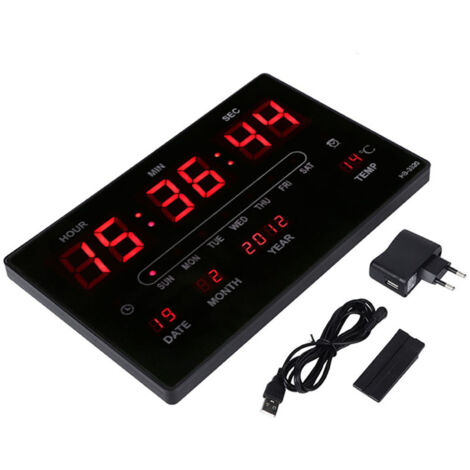 Horloge Calendrier Numérique LED Affichage Heure Température Prise EU 110-220V (1/5)