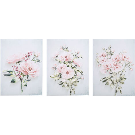 3 Pièces Tableaux Mains Peints Roses 30x40cm Décoration Murale Salon Bureau (1/5)