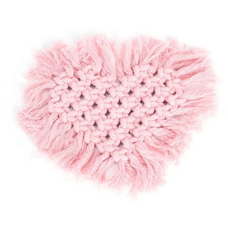 Sous-tasse isolante pour café en coton avec pompon, motif cœur rose pour décoration de table (1/5)