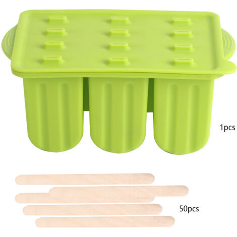 Moule à Glace en Silicone Alimentaire 12 Cases avec Couvercle et Bâtonnets - Accessoire pour Fabrication de Glaces Maison (1/5)