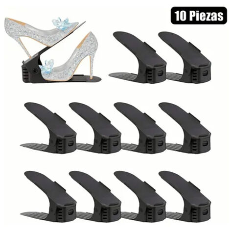 10 Pièces Support à Chaussures 3 Niveaux Ajustable DIY en Plastique Renforcé Noir (1/5)