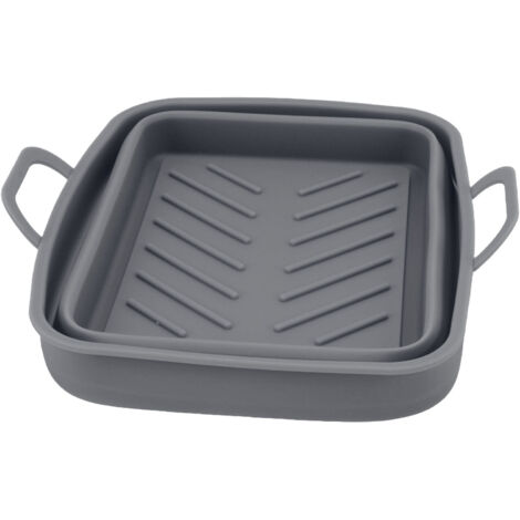 2 Pièces Tapis de Friteuse Silicone Résistant à la Chaleur, Design Rainuré Facile à Nettoyer, Poêle à Frire avec Poignée Gris (1/5)
