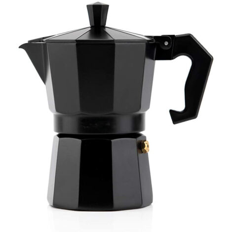 Moka Pot 150ml Aluminium - Cafetière Italienne pour Maison, Bureau et Camping - Distribution Uniforme de la Chaleur - Noir (1/5)