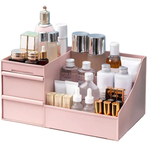 Boîte de Rangement Cosmétique Élégante avec Tiroirs, Organisateur Multifonction pour Maquillage et Fournitures de Bureau Rose (1/5)