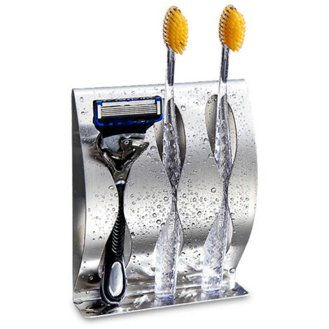 Porte-brosse à dents mural 3 emplacements en acier inoxydable, rangement pour rasoir, pour salle de bain (1/5)