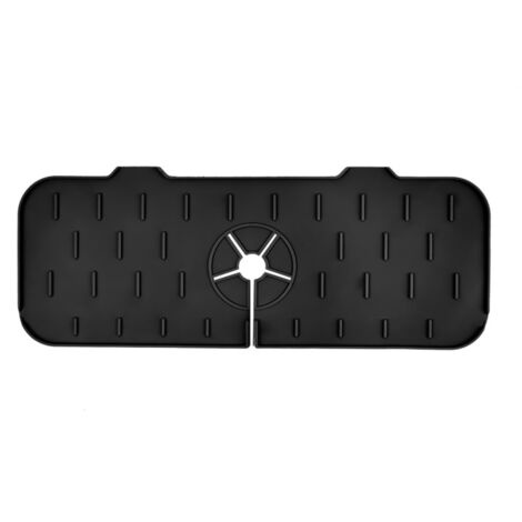 Tapis de Lavabo en Silicone Réutilisable, Anti-Éclaboussures pour Robinet de Cuisine ou Salle de Bain, Noir (1/5)