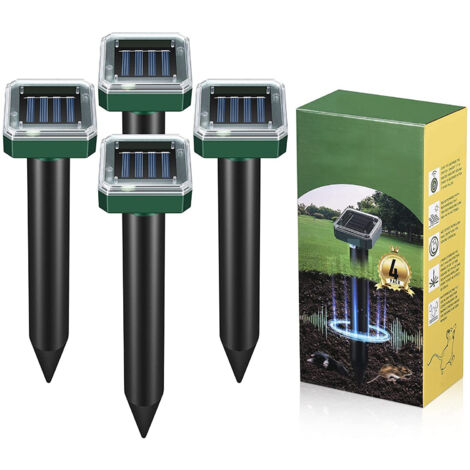 4 Pièces Répulsifs Taupes Solaires Carrés Haute Puissance Étanches ABS pour Jardin et Pelouse (1/5)