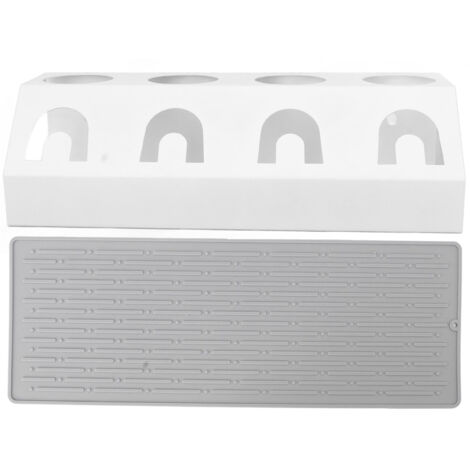 Support de Séchage pour Bouteilles Antidérapant en Acier et Silicone, Porte-Gobelet de Cuisine Blanc pour 4 Bouteilles (1/5)