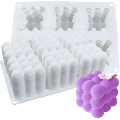 Moule à bougies 3D bulles silicone 6 cavités pour fabrication de savon, gâteaux et desserts DIY (1/5)