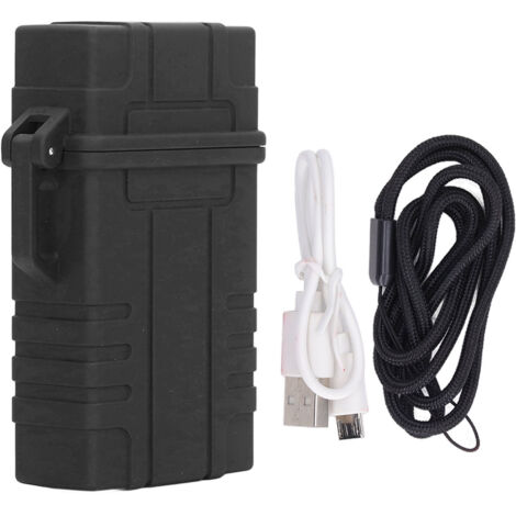 Briquet USB Rechargeable Étanche Grande Capacité ABS Résistant pour Cigarettes Camping Plein Air Noir (1/5)