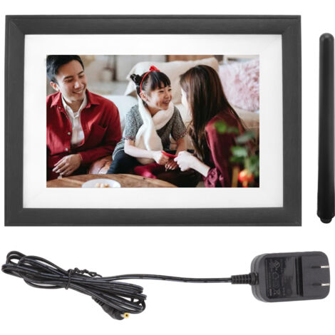 Cadre Photo Numérique 10,1 Pouces WiFi avec Écran Tactile, Enceinte Intégrée et Alimentation 100‑240V, Design en Bois pour Salon (1/5)