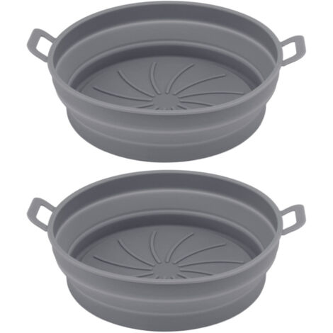 2 Pièces Moule en Silicone pour Friteuse sans Huile, Plateau Rond Antiadhésif pour Cuisson Saine, Accessoire de Cuisine 21cm Gris (1/5)
