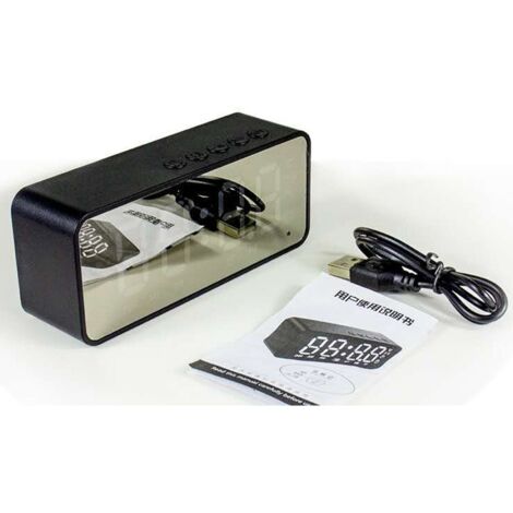 Réveil Numérique Portable Mini Miroir avec Haut-parleur pour Bureau et Chambre, Version Standard Noire (1/5)