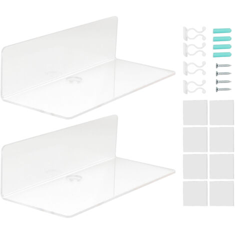 2 Étagères Flottantes Transparentes en Acrylique - Design Moderne pour Salle de Bain ou Bureau - Support Mural Élégant et Solide (1/5)