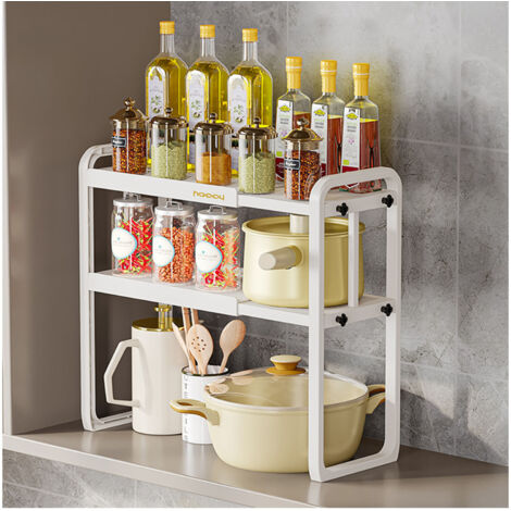 Étagère de cuisine extensible 2 niveaux blanc plastique - Organisateur pour évier et cuisinière - Rangement de comptoir compact 8512 (1/5)