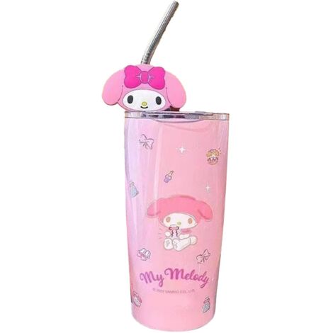 Gobelet Isotherme en Acier Inox avec Couvercle et Paille, Tasse à Café Mignonne Anime pour Bureau, Voyage ou Maison, Rose (1/5)