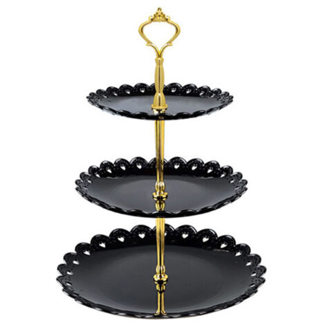 Support à cupcakes 3 étages 35 cm Noir - Étagère à desserts légère et gain de place pour fêtes et festivals (1/5)