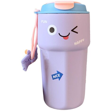 Bouteille isotherme mignonne 450ml en acier inoxydable pour boissons chaudes, isolation double, couleur violette (1/5)