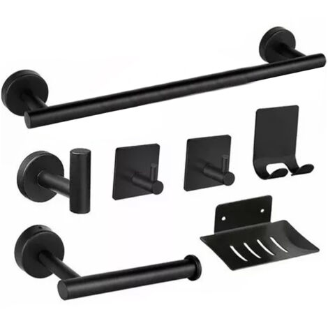 Crochet Métal Résistant Acier Inoxydable 304 - Porte-Serviette Barre Rack Accessoires Salle de Bain Noir (1/5)