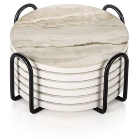 6 Pièces Sous-verres en Céramique Absorbants avec Support, Texture Grainée pour Tasses à Café et Verres à Vin (1/5)