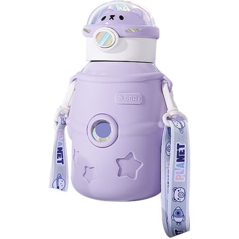 Gobelet Isotherme Enfants 500ml Acier Inoxydable avec Paille et Couvercle Violet (1/5)