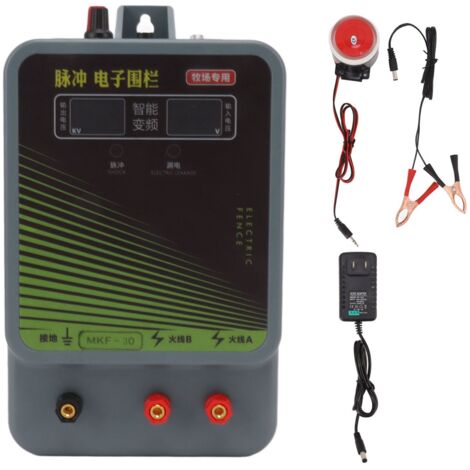Contrôleur de clôture électrique haute tension 30 km pour chevaux, bétail et volaille avec alarme, 100‑240V (1/5)