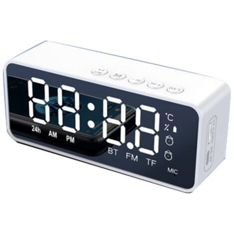 Réveil Numérique Portable Mini Miroir avec Haut-parleur pour Bureau et Chambre - Version Standard Blanc (1/5)