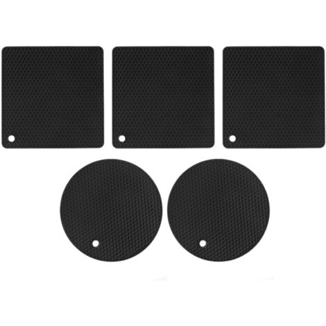 5 Tapis en Silicone Alvéolés Noir - 2 Ronds, 3 Carrés - Dessous de Plats Chauds Multifonction pour Table (1/5)