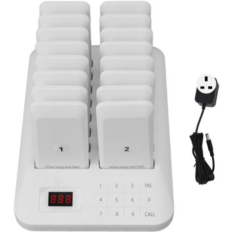 Système d'appel sans fil 16 récepteurs avec clavier pour restaurants, 100‑240V, prise UK, blanc (1/5)