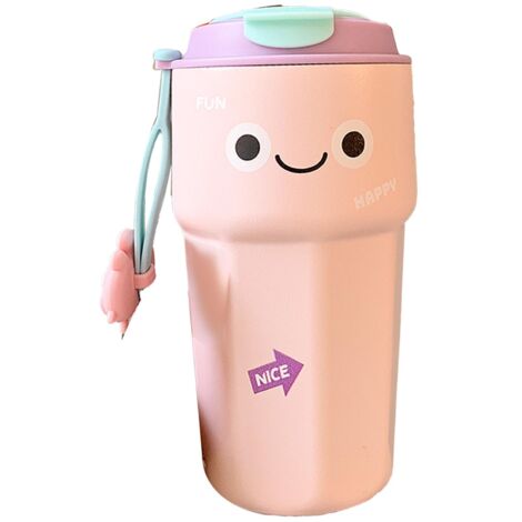Bouteille isotherme mignonne en acier inox 450ml, double paroi pour boissons chaudes, rose (1/5)