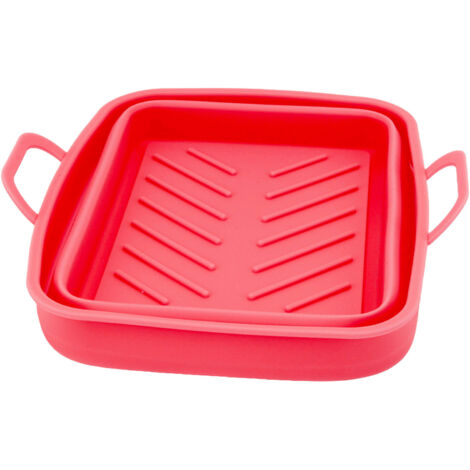 2 Pièces Doublure de Friteuse Résistante à la Chaleur, Design Rainuré en Silicone Facile à Nettoyer, Poêle à Frire avec Poignée Rouge (1/5)