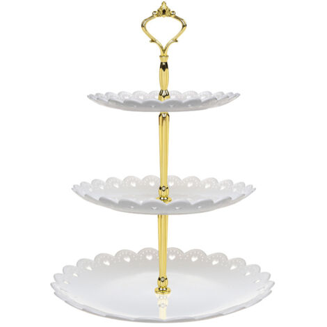 Étagère à Cupcakes 3 Niveaux 35 cm Hauteur, Support Léger pour Gâteaux, Idéal Fêtes et Événements, Design Économiseur d'Espace, Blanc (1/5)