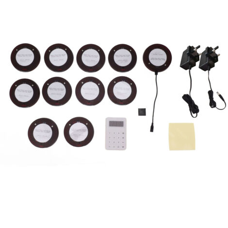 10 pièces Pagers Ronds pour Restaurant, Système d’Appel sans Fil avec Vibration, Bip et LED Clignotante, Alimentation 100‑240V, Prise UK pour Bar Café (1/5)
