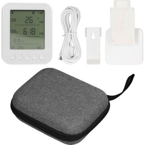 Détecteur portable 5 en 1 CO2, température, humidité - Haute précision, rechargeable USB, multifonction, blanc (1/5)