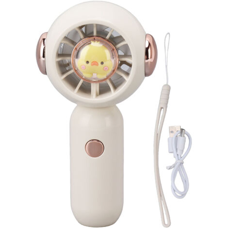Ventilateur de Poche Portable USB avec Motif Animaux, Silencieux et Réglable pour Voyage en Plein Air - Blanc