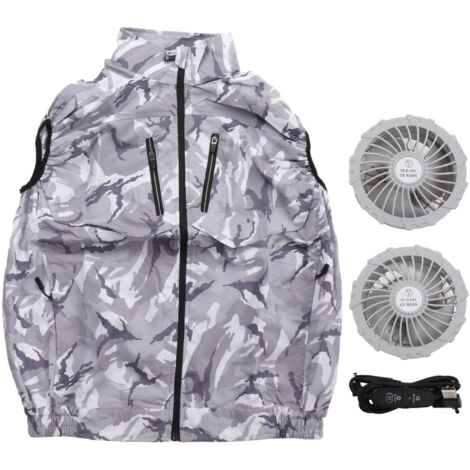 Veste de Travail Rafraîchissante avec Ventilateur USB Détachable - Camouflage Clair Taille XL pour Jardinage (1/5)