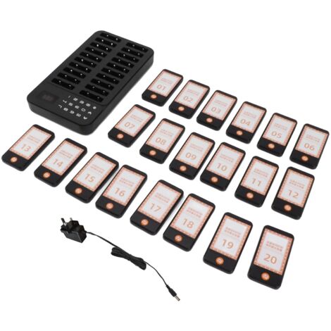 Système d'appel sans fil pour restaurants - 20 récepteurs pagers, 1 clavier, 3 modes d'alerte, 100‑240V, prise UK (1/5)