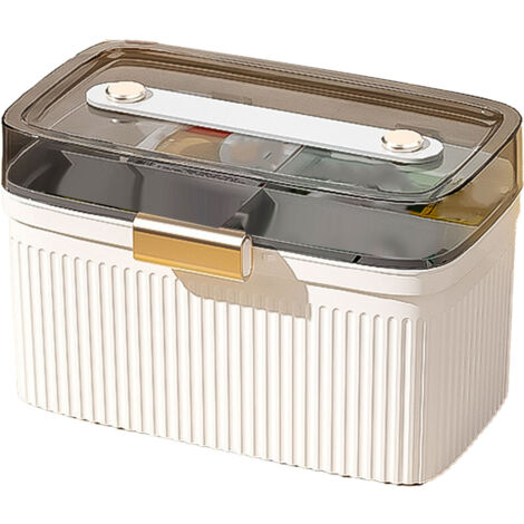 Boîte de Premiers Secours Portable Transparente à Double Étage pour Enfants - Boîtier Médical Blanc (1/5)
