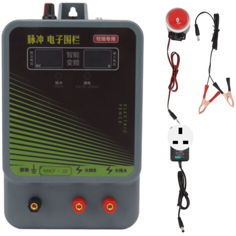 Contrôleur de clôture électrique haute tension 30KM pour chevaux, bétail et volailles avec alarme, 100‑240V UK (1/5)