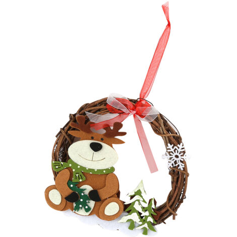 Couronne de Noël en rotin naturel - Décoration murale pour porte, salon, Noël, mariage ou décoration de table. (1/5)
