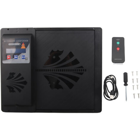 Porte de Poulailler Automatique avec Télécommande - Alimentation USB, Minuterie et Capteur de Lumière - Ouverture Horizontale Noire (1/5)