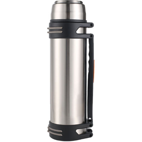 Gourde isotherme inox 304 2,5L, bouchon large, poignée de transport, maintient le chaud et le froid 24h, idéale pour voyages, couleur argent. (1/5)