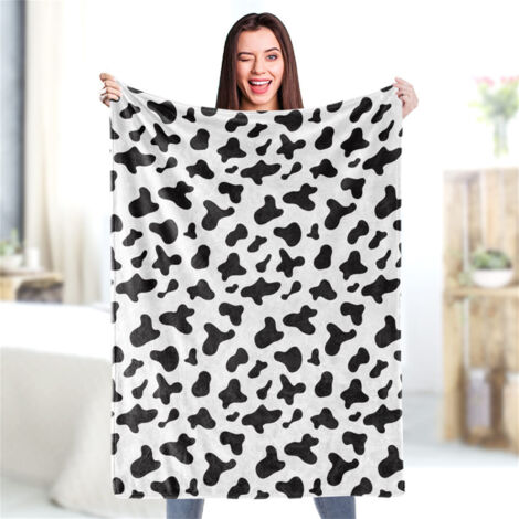 Couverture Polaire Douce Motif Vache Noir et Blanc, Grande Taille 80x100 cm, Respirante et Confortable (1/5)